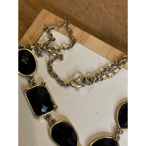 Gold-Tone Necklace With Black Faceted Stones & Lobster Clasp AVON? - Picture 3 of 8